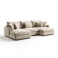 Ecksofa mit Recamiere Beige 310 x 170 x 82 cm Polyester Samt L-Form