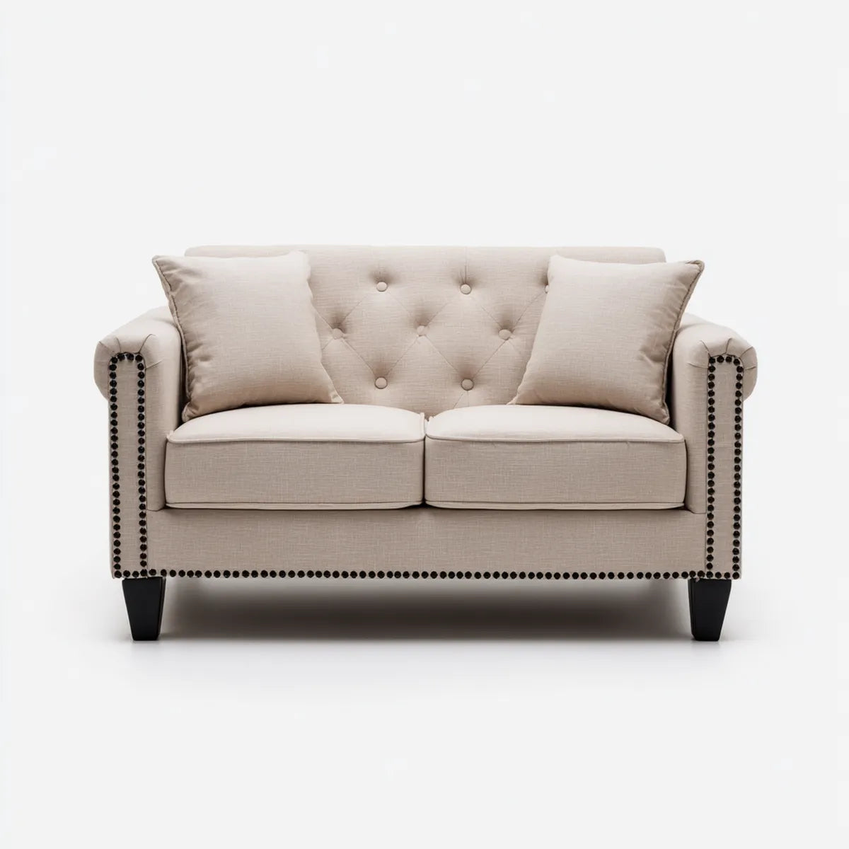2-Sitzer Sofa Beige 150 x 90 x 92 cm mit Polyesterbezug und Chesterfield-Steppung