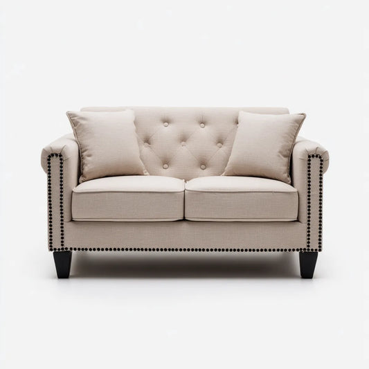 2-Sitzer Sofa Beige 150 x 90 x 92 cm mit Polyesterbezug und Chesterfield-Steppung