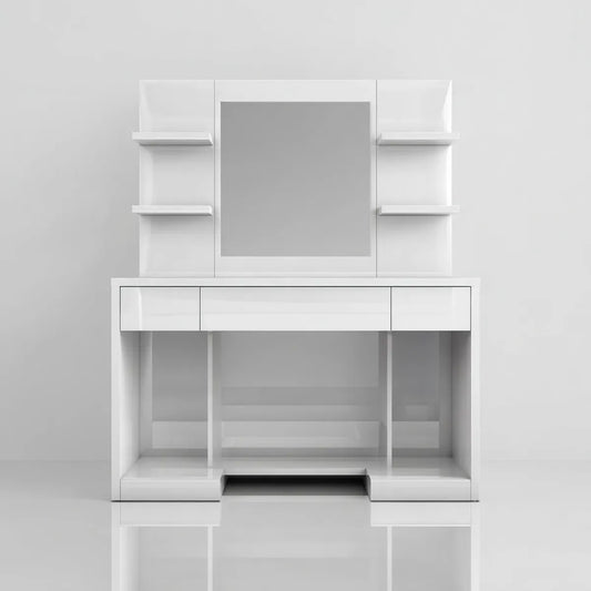 Schminktisch mit Spiegel und Regalen Weiß 100 x 40 x 150 cm MDF Rechteckig