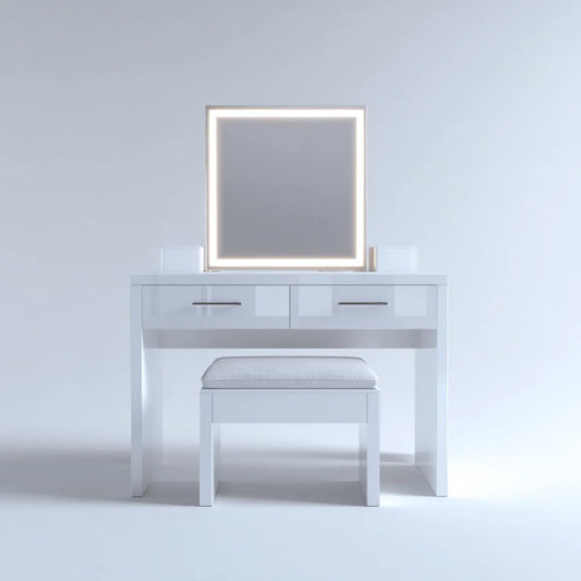 Schminktisch Set mit LED Spiegel Weiß 80 x 40 x 140 cm MDF rechteckig