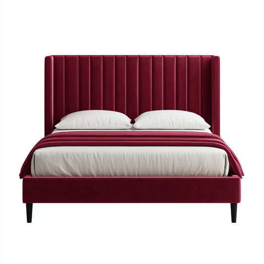 Polsterbett Doppelbett Burgunderrot 180 x 200 cm Polyester-Samt Rechteckig