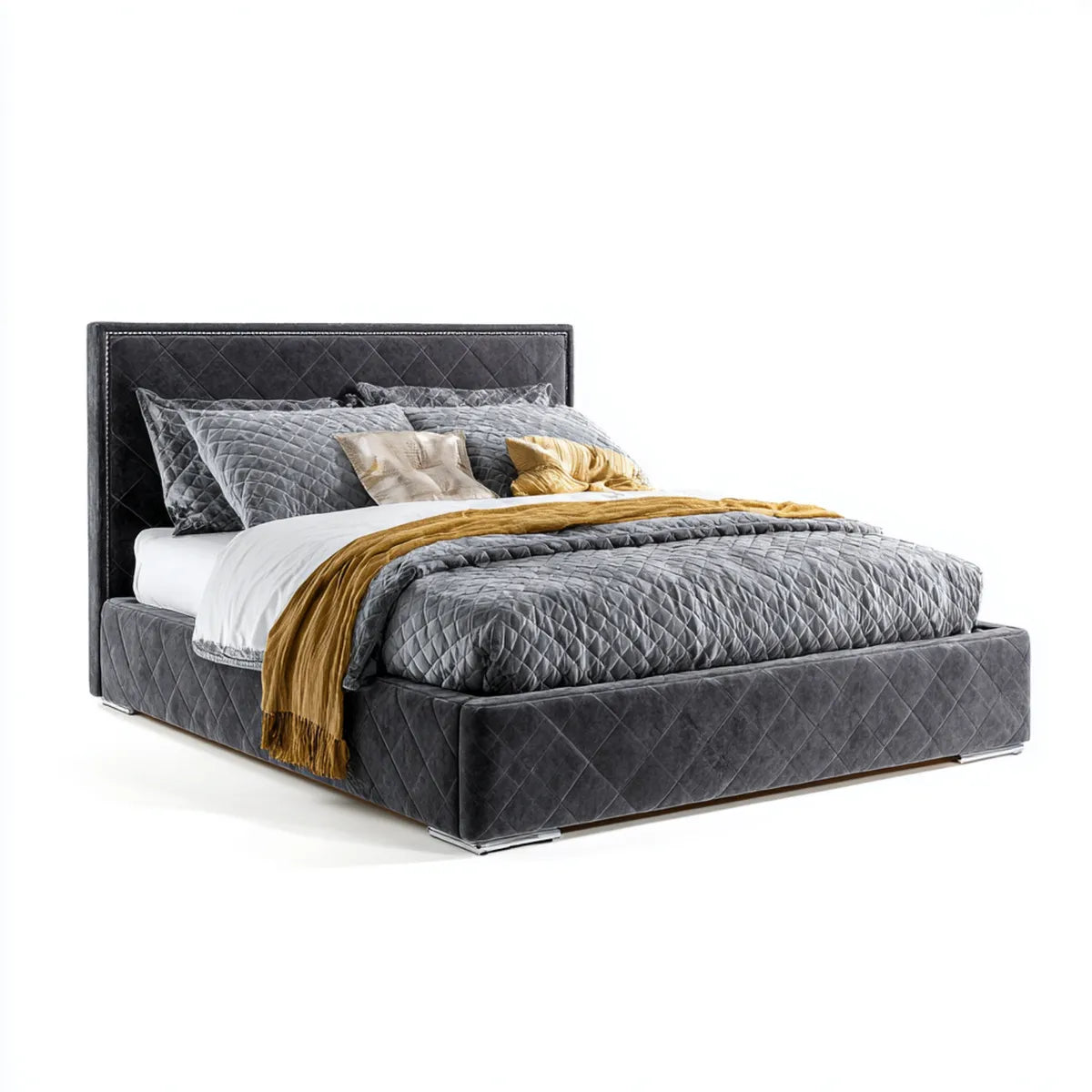 Polsterbett Doppelbett Dunkelgrau 180 x 200 cm Polyester-Samt Rechteckig mit gestepptem Kopfteil