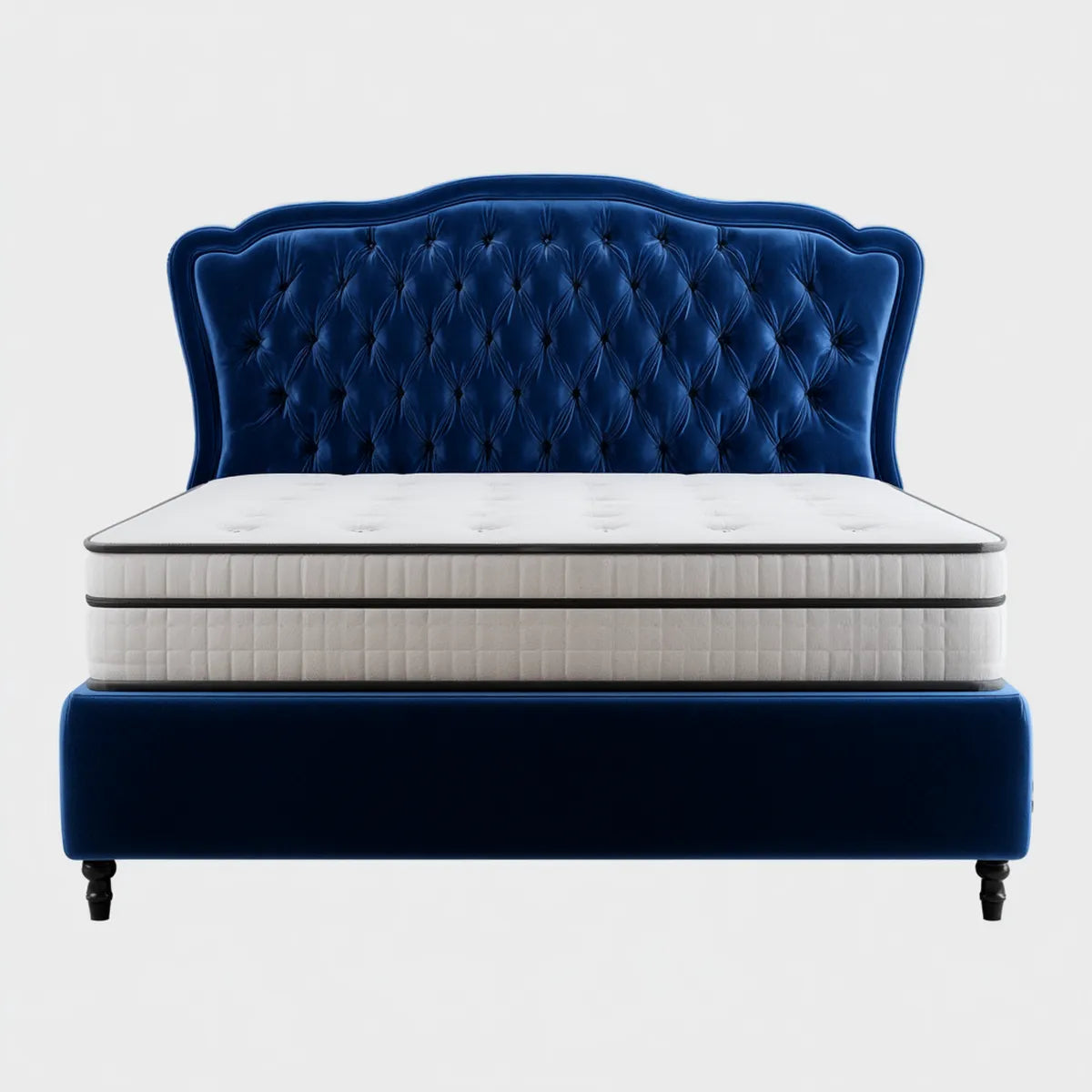 Polsterbett Doppelbett Dunkelblau 180 x 200 cm Samt Polyester mit Boxspringmatratze und Chesterfield Kopfteil