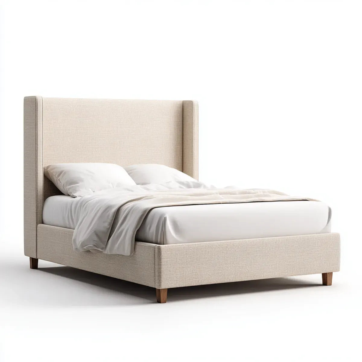 Polster-Doppelbett Beige 160 x 200 cm mit Polyesterbezug und Massivholzfüßen