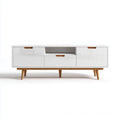 TV-Lowboard Weiß Eiche 180 x 40 x 55 cm MDF Massivholz Rechteckig mit 3 Schubladen und offenem Fach