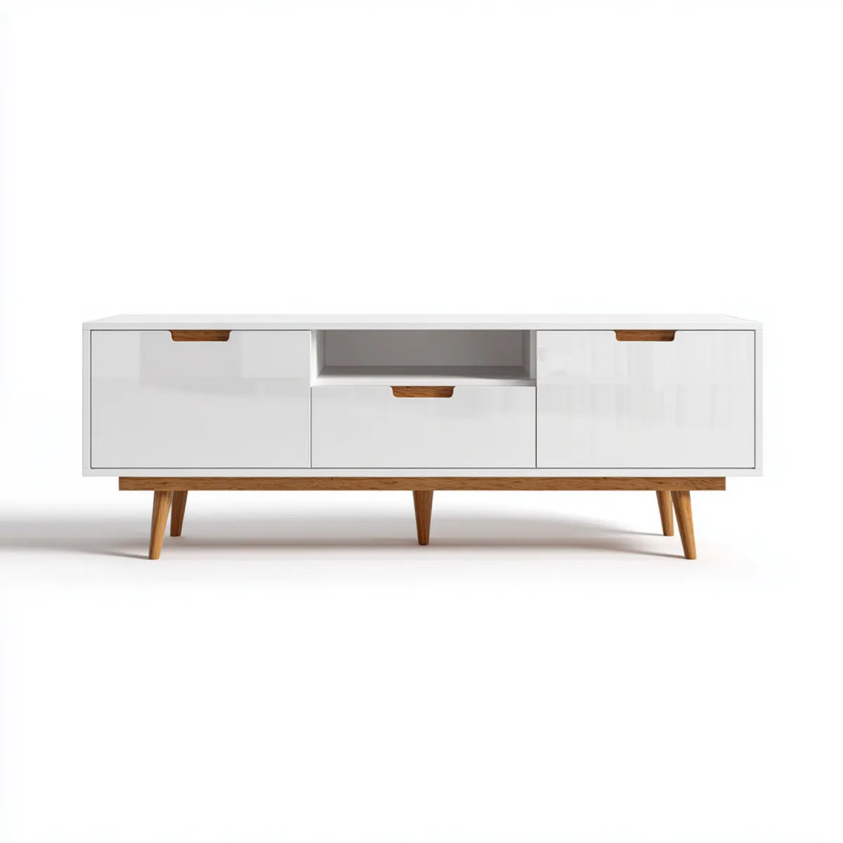 TV-Lowboard Weiß Eiche 180 x 40 x 55 cm MDF Massivholz Rechteckig mit 3 Schubladen und offenem Fach