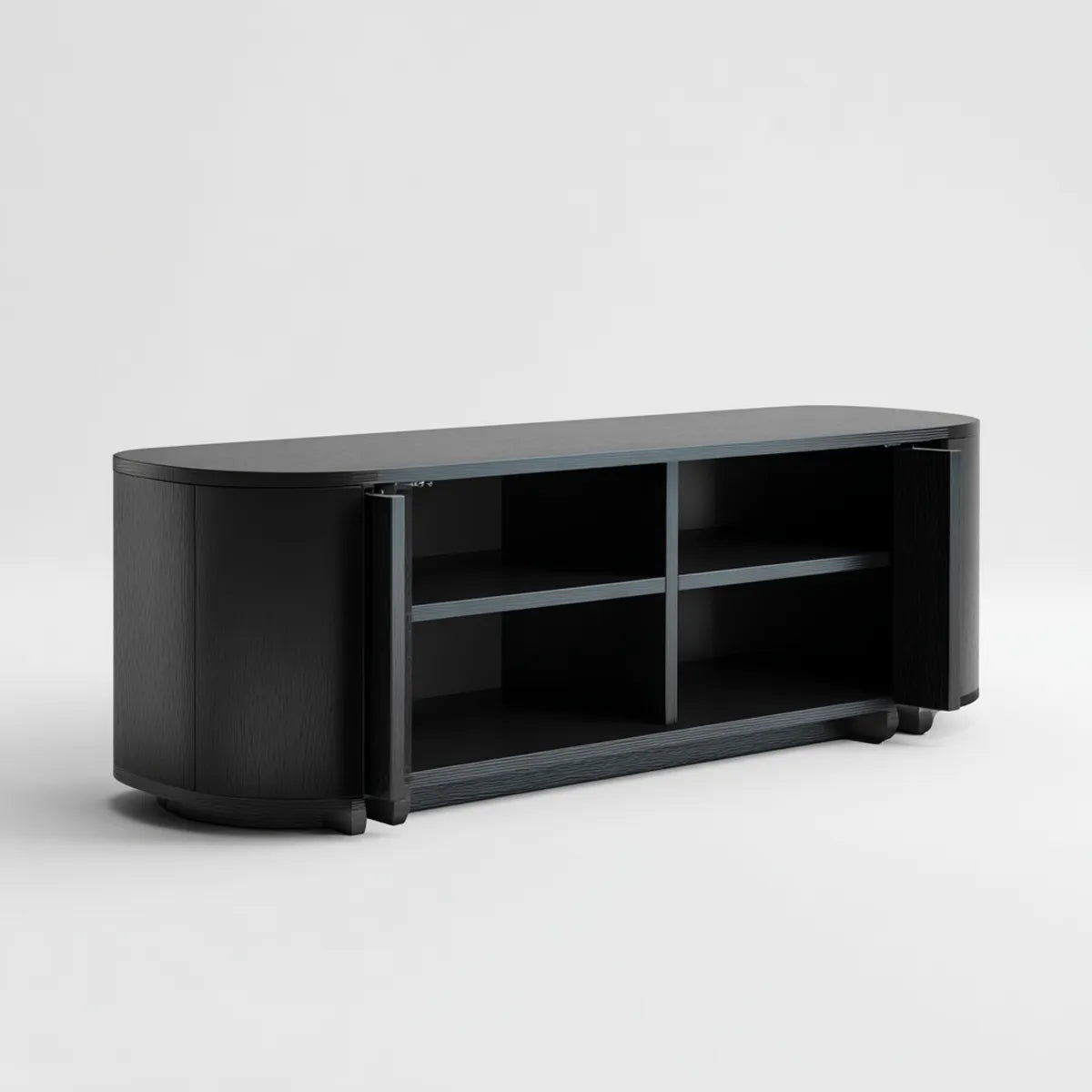TV-Schrank Schwarz 140 x 40 x 55 cm MDF mit PVC-Folienbeschichtung abgerundete Rechteckform 2 Türen 4 offene Fächer