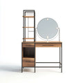 Schminktisch mit rundem LED-Spiegel Braun Schwarz 100 x 45 x 170 cm MDF Stahl