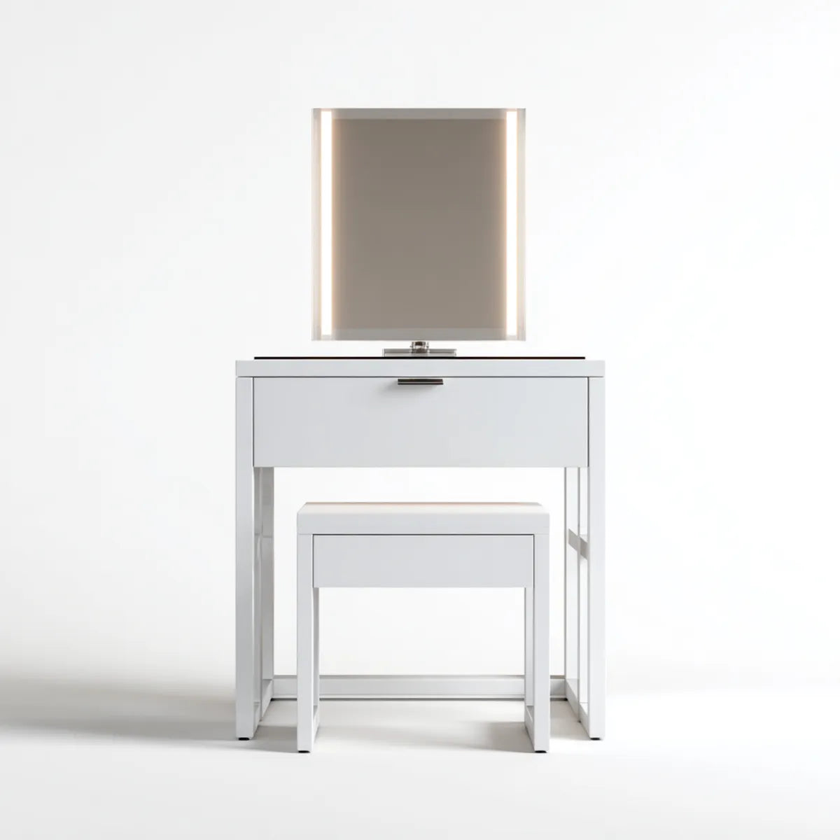 Schminktisch-Set Weiß mit LED-Spiegel Schublade und Hocker 80 x 40 x 140 cm MDF rechteckig