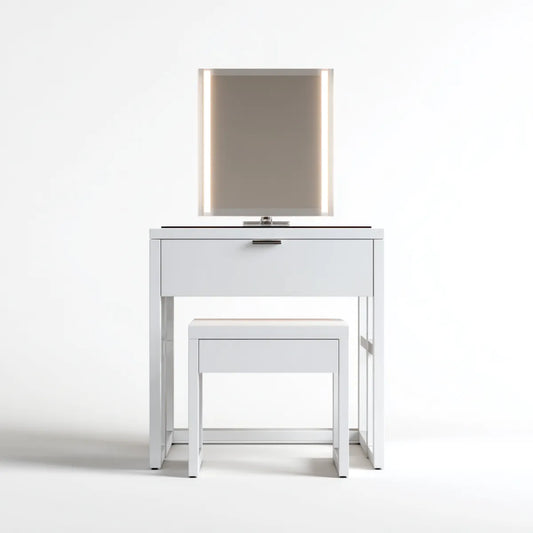 Schminktisch-Set Weiß mit LED-Spiegel Schublade und Hocker 80 x 40 x 140 cm MDF rechteckig