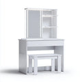 LED Schminktisch Set Weiß 80 x 40 x 140 cm MDF Rechteckig mit Spiegel Hocker Schublade und 3 Ablagen