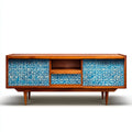 TV-Schrank Lowboard Braun Blau 180 x 40 x 75 cm aus massivem Akazienholz mit Keramikmosaik rechteckig