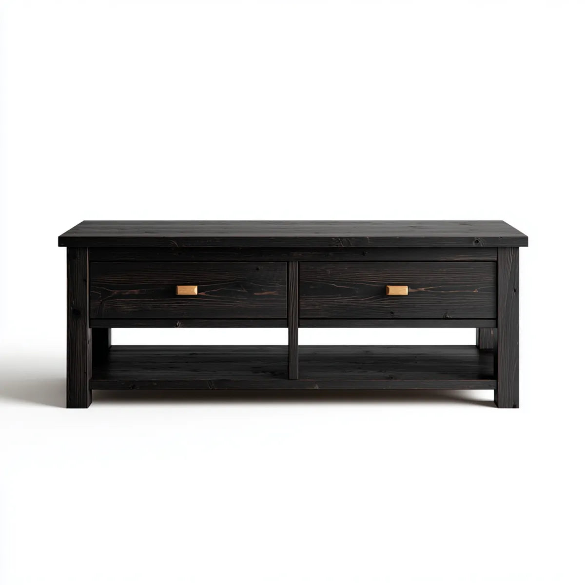 TV-Schrank Schwarz Gold 160 x 40 x 55 cm aus massivem Kiefernholz rechteckig mit 2 Schubladen