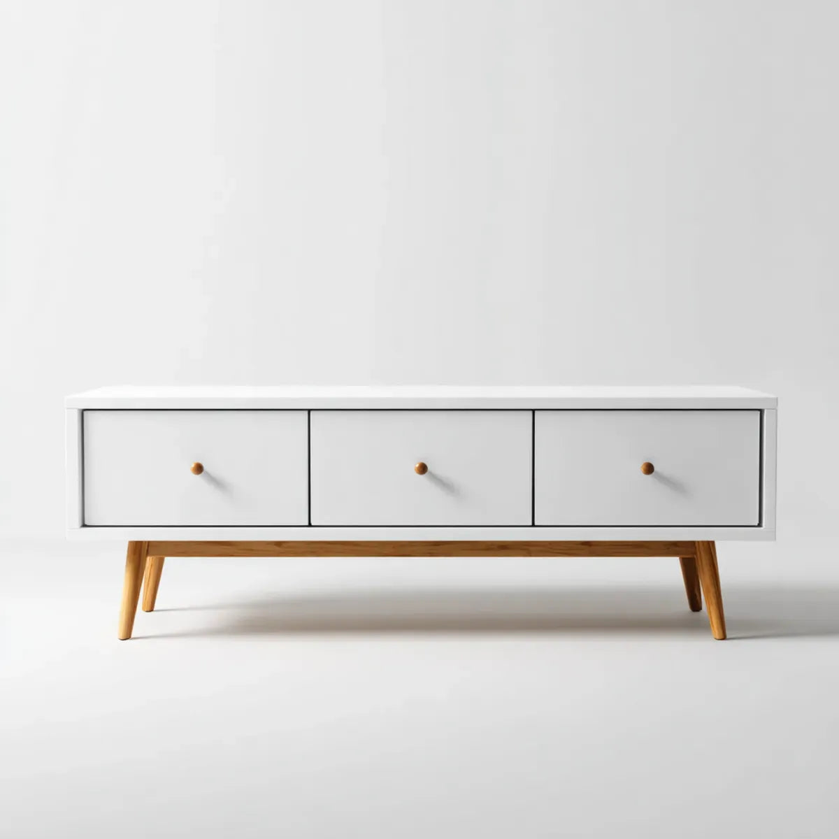 TV-Schrank Weiß 120 x 40 x 60 cm MDF Kiefer Massivholz Rechteckig mit 3 Schubladen