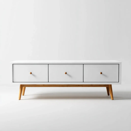 TV-Schrank Weiß 120 x 40 x 60 cm MDF Kiefer Massivholz Rechteckig mit 3 Schubladen