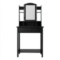Schminktisch Schwarz 80 x 40 x 145 cm aus MDF mit rechteckigem Dreifachspiegel und Schublade