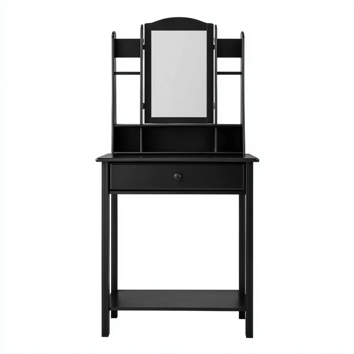 Schminktisch Schwarz 80 x 40 x 145 cm aus MDF mit rechteckigem Dreifachspiegel und Schublade